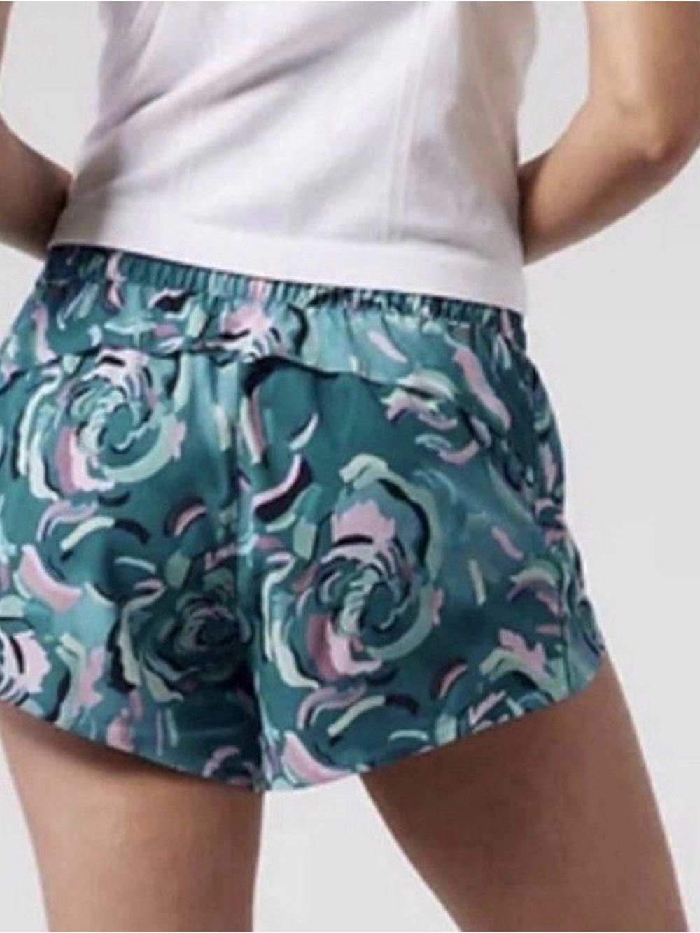 Athleta Teal Floral-Print Athletic Shorts